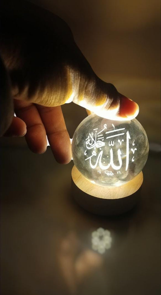 3D Wooden Ball Lamp – Allah Design Crystal Wooden Table Lamp for Home & Décor