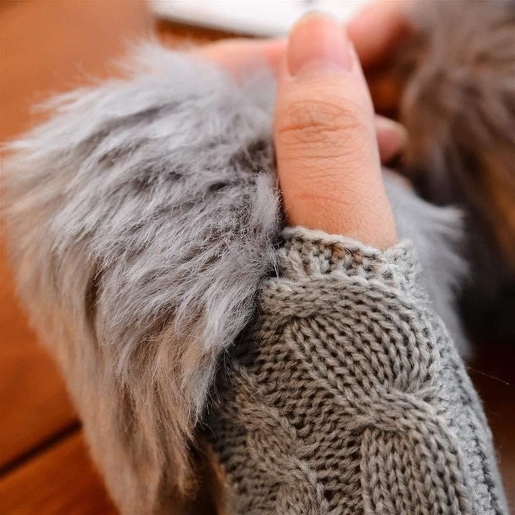 Fingerless Rabbit Fur Winter Gloves for Women – Soft & Stylish Hand Warmers