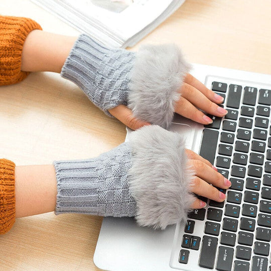 Fingerless Rabbit Fur Winter Gloves for Women – Soft & Stylish Hand Warmers