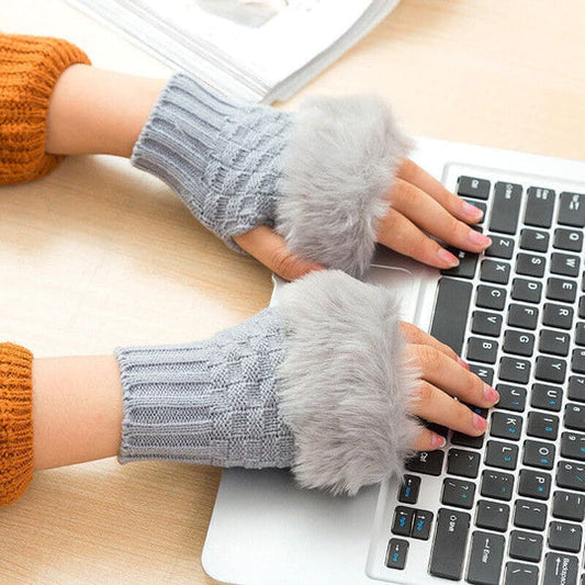 Fingerless Rabbit Fur Winter Gloves for Women – Soft & Stylish Hand Warmers