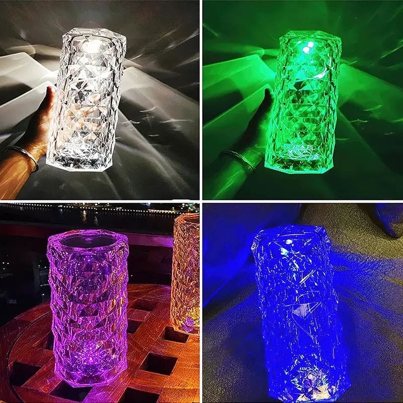 Rose Crystal Rechargeable Table Lamp – Diamond Touch Sensor LED Desk Lamp with RGB Remote Control & Night Light Projection