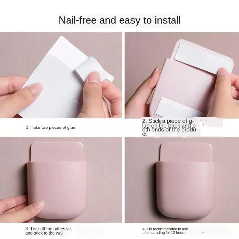 Self-Adhesive White Remote Control Storage Box – Wall Mounted Mobile Holder & Phone Charging Station in Pakistan