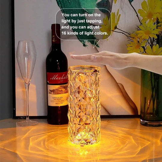 Rose Crystal Rechargeable Table Lamp – Diamond Touch Sensor LED Desk Lamp with RGB Remote Control & Night Light Projection