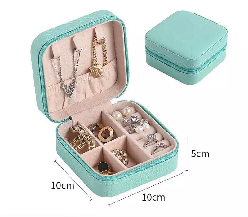 Mini Leather Square Jewellery Box – Portable Organizer for Rings, Earrings & Chains