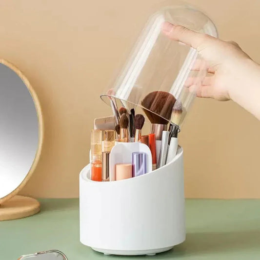 360° Rotating Makeup Brush Holder – Organizer Stand with Compartments