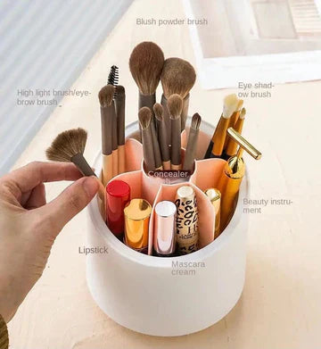 360° Rotating Makeup Brush Holder – Organizer Stand with Compartments