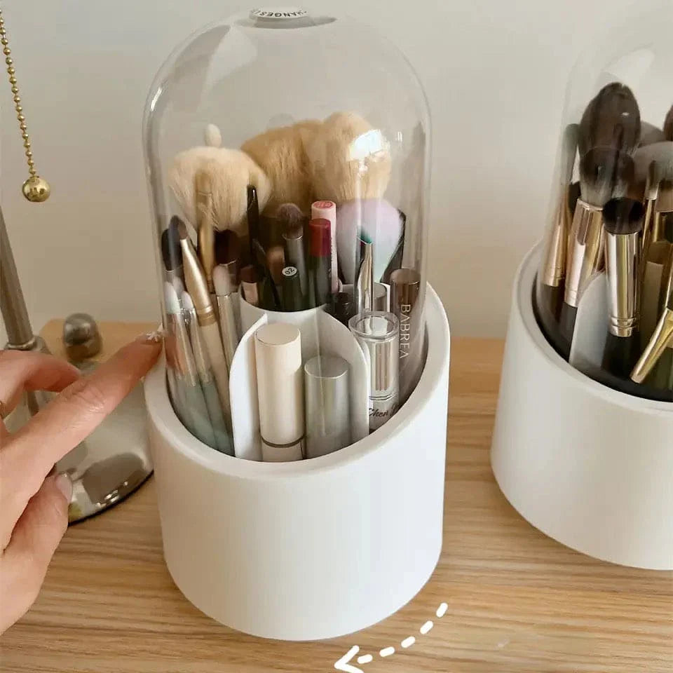 360° Rotating Makeup Brush Holder – Organizer Stand with Compartments