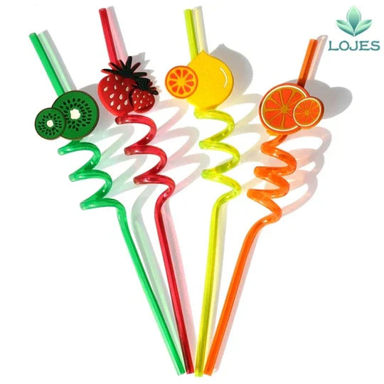 Pack of 4 Fruity Crazy Loop Straws – Fun Flamingo & Silly Drinking Straws for Kids & Parties
