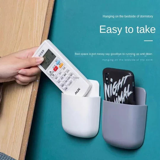 Self-Adhesive White Remote Control Storage Box – Wall Mounted Mobile Holder & Phone Charging Station in Pakistan