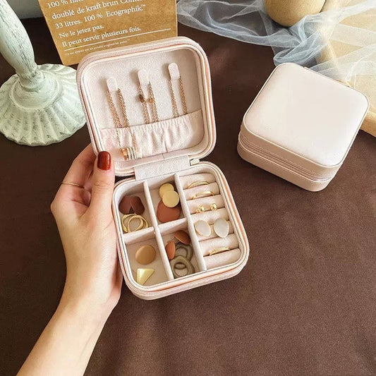 Mini Leather Square Jewellery Box – Portable Organizer for Rings, Earrings & Chains
