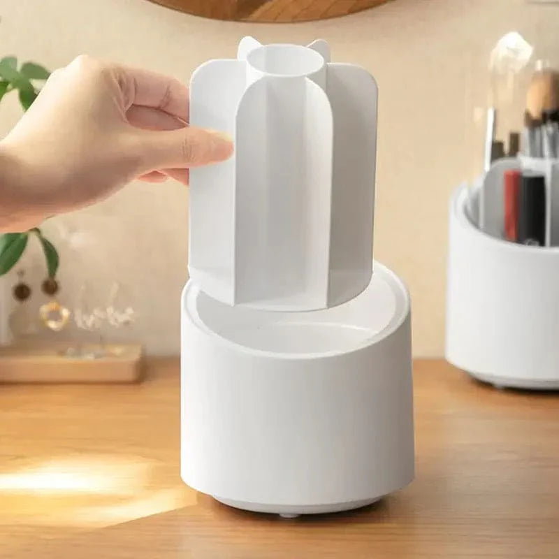 360° Rotating Makeup Brush Holder – Organizer Stand with Compartments