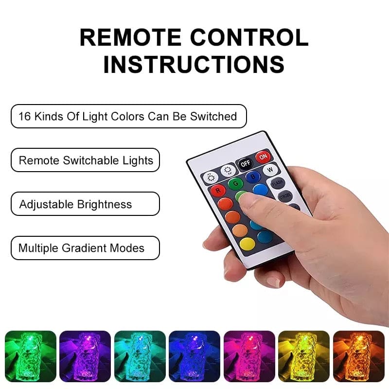 Rose Crystal Rechargeable Table Lamp – Diamond Touch Sensor LED Desk Lamp with RGB Remote Control & Night Light Projection