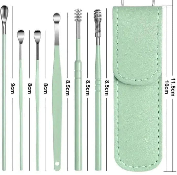 6PCS Ear Pick Cleaning Tools Set in Leather Case – Stainless Steel Reusable Kit