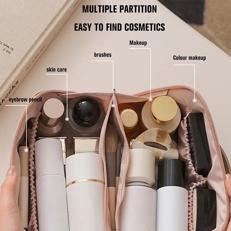 Large Capacity Leather Travel Cosmetic Bag – Stylish & Durable Makeup Organizer