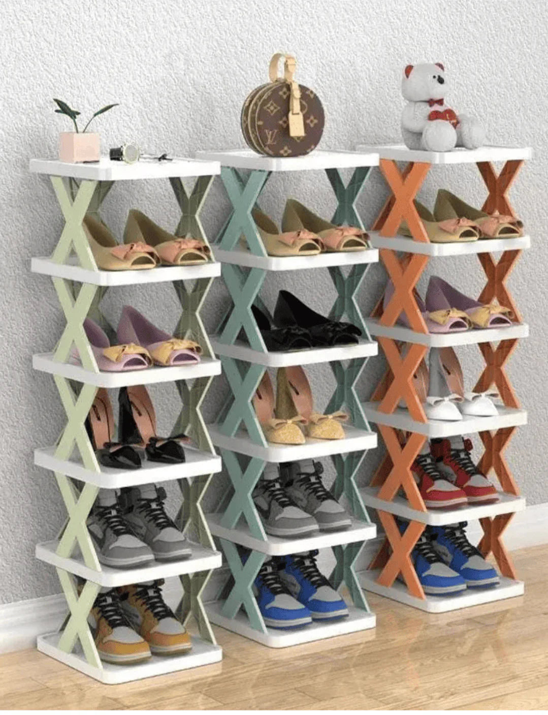 Premium Foldable X-Shape 5-Layer Shoe Rack – Space-Saving Organizer in Pakistan