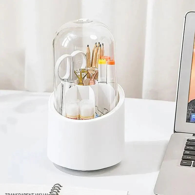 360° Rotating Makeup Brush Holder – Organizer Stand with Compartments