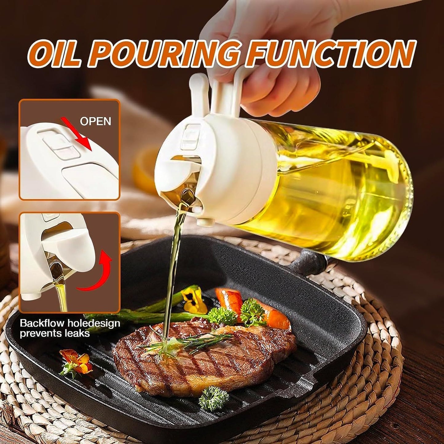 580ml Premium Glass Oil Spray Bottle – Refillable Kitchen Cooking Oil Sprayer in Pakistan