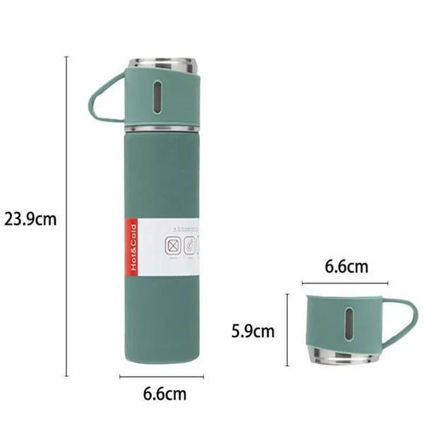 3 in 1 Stainless Steel Vacuum Thermal Flask Set - Vacuum Bottle with Cups