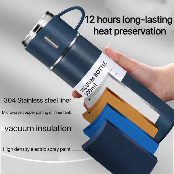 3 in 1 Stainless Steel Vacuum Thermal Flask Set - Vacuum Bottle with Cups