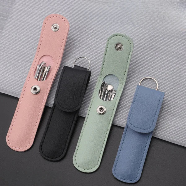 6PCS Ear Pick Cleaning Tools Set in Leather Case – Stainless Steel Reusable Kit