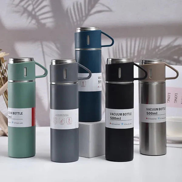 3 in 1 Stainless Steel Vacuum Thermal Flask Set - Vacuum Bottle with Cups