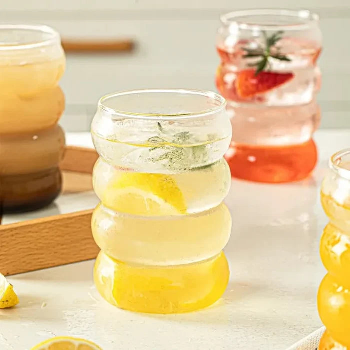 Bubble Glass Tumbler with Wooden Lid and Straw – Iced Coffee & Drinking Cup