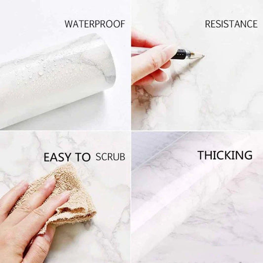 Self Adhesive White Marble Waterproof Sheet – 60x200cm Peel & Stick Wallpaper