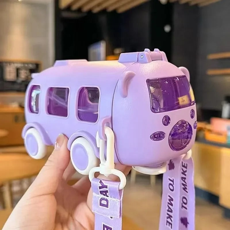 500ml Car & Bus Shape Water Bottle for Kids – With Straw & Shoulder Strap