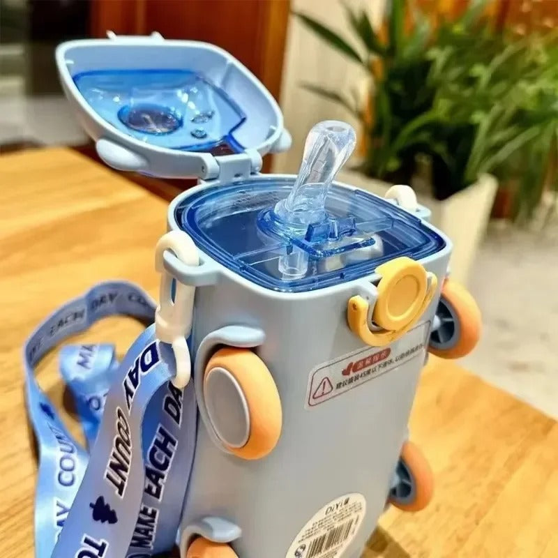 500ml Car & Bus Shape Water Bottle for Kids – With Straw & Shoulder Strap