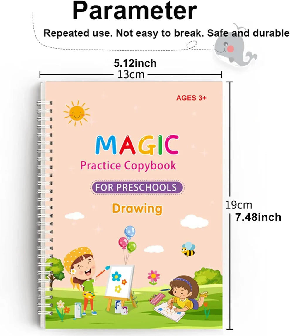 4pcs Sank Magic Practice Copybook Set – Reusable Handwriting Books with 10 Refills for Kids