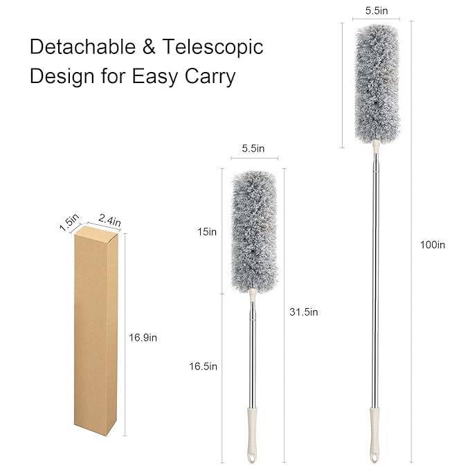 Premium Microfiber Gray Duster – Extendable Handle for Easy Cleaning