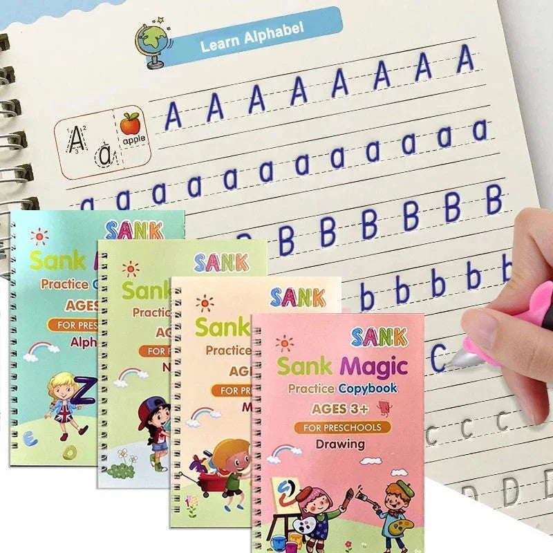 4pcs Sank Magic Practice Copybook Set – Reusable Handwriting Books with 10 Refills for Kids