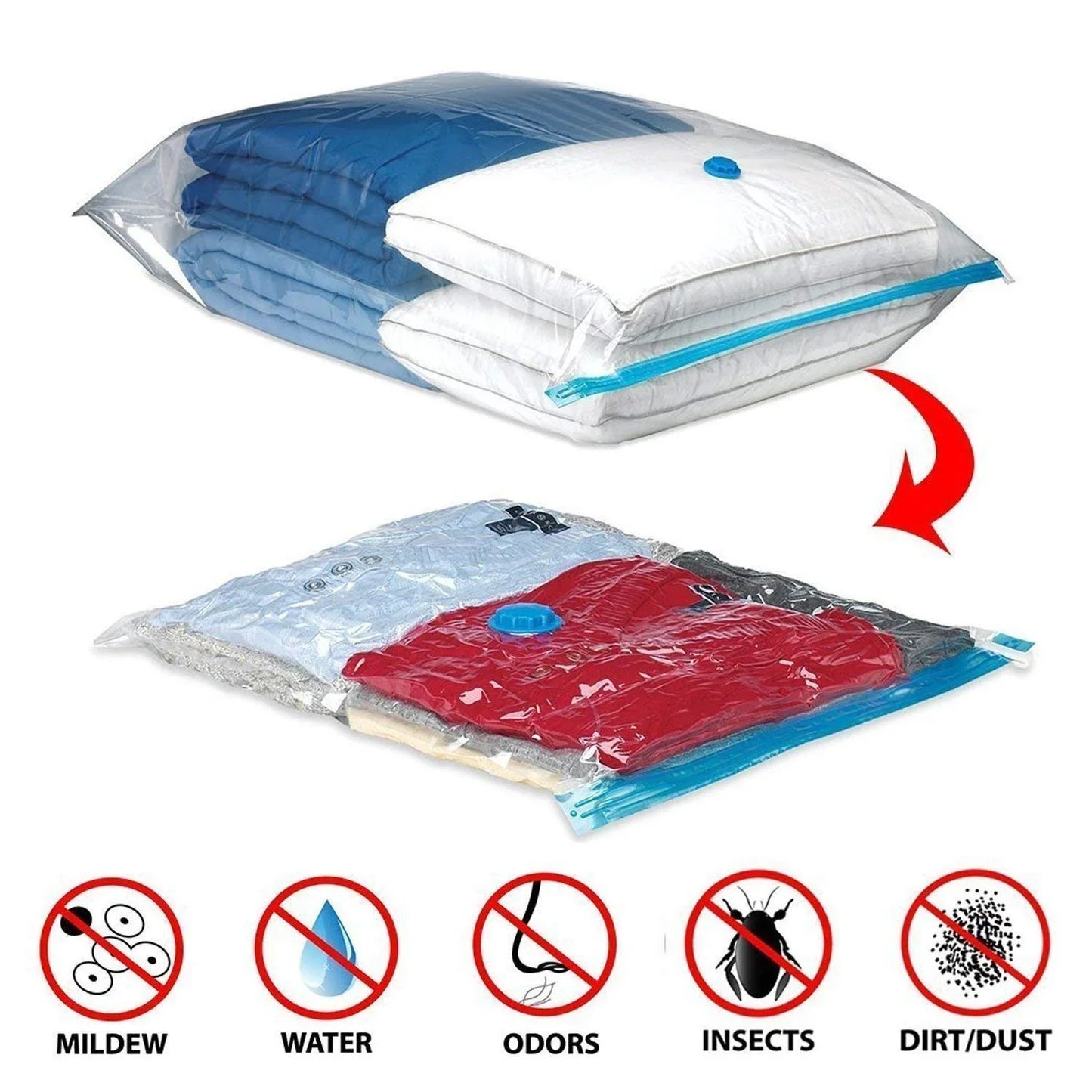 Premium Space Saver Vacuum Storage Bags (Set of 5) with Hand Pump, Double Zip Seal for Clothes, Bedding and Comforters