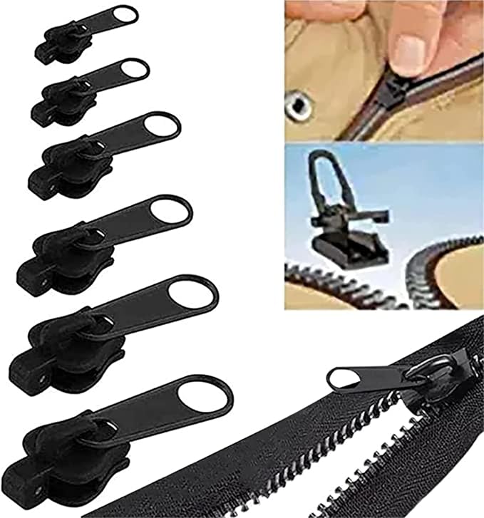 6 Pcs Instant Zip Puller Repair Kit – Removable Zipper Slider Replacement Set for Jackets, Bags & Clothes | Premium Quality