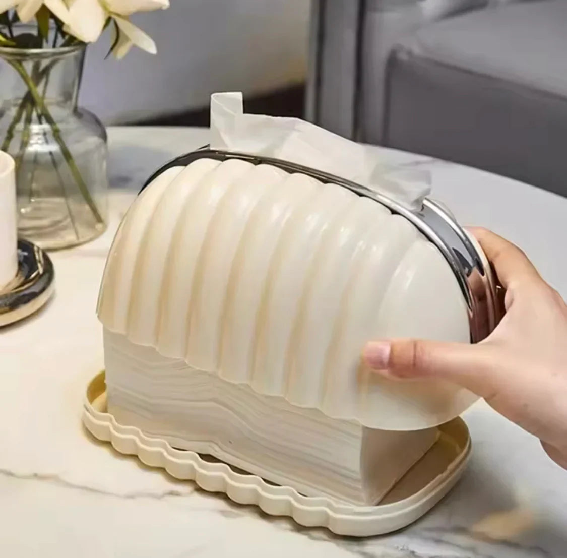 Luxury Creative Shell Tissue Box – Bread Style Decorative Napkin Holder for Tea Table & Living Room Décor