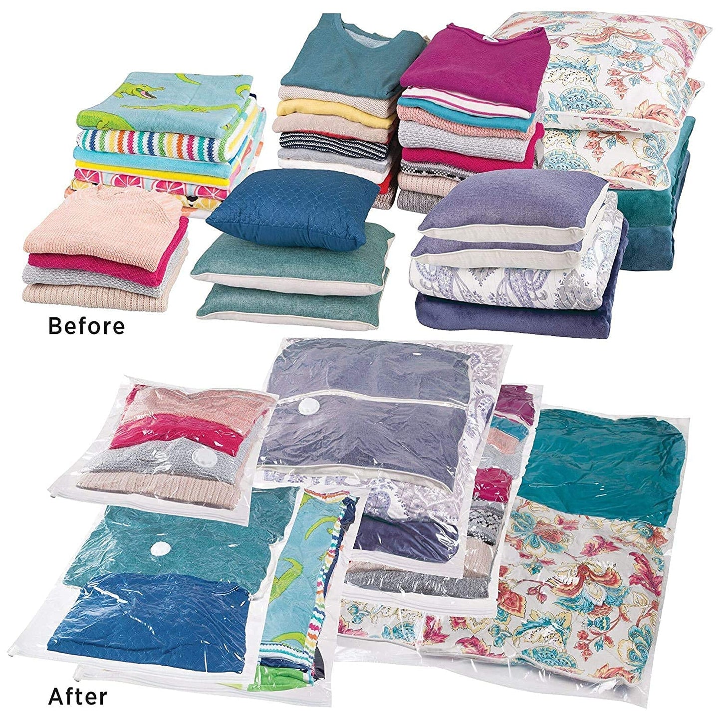 Premium Space Saver Vacuum Storage Bags (Set of 5) with Hand Pump, Double Zip Seal for Clothes, Bedding and Comforters