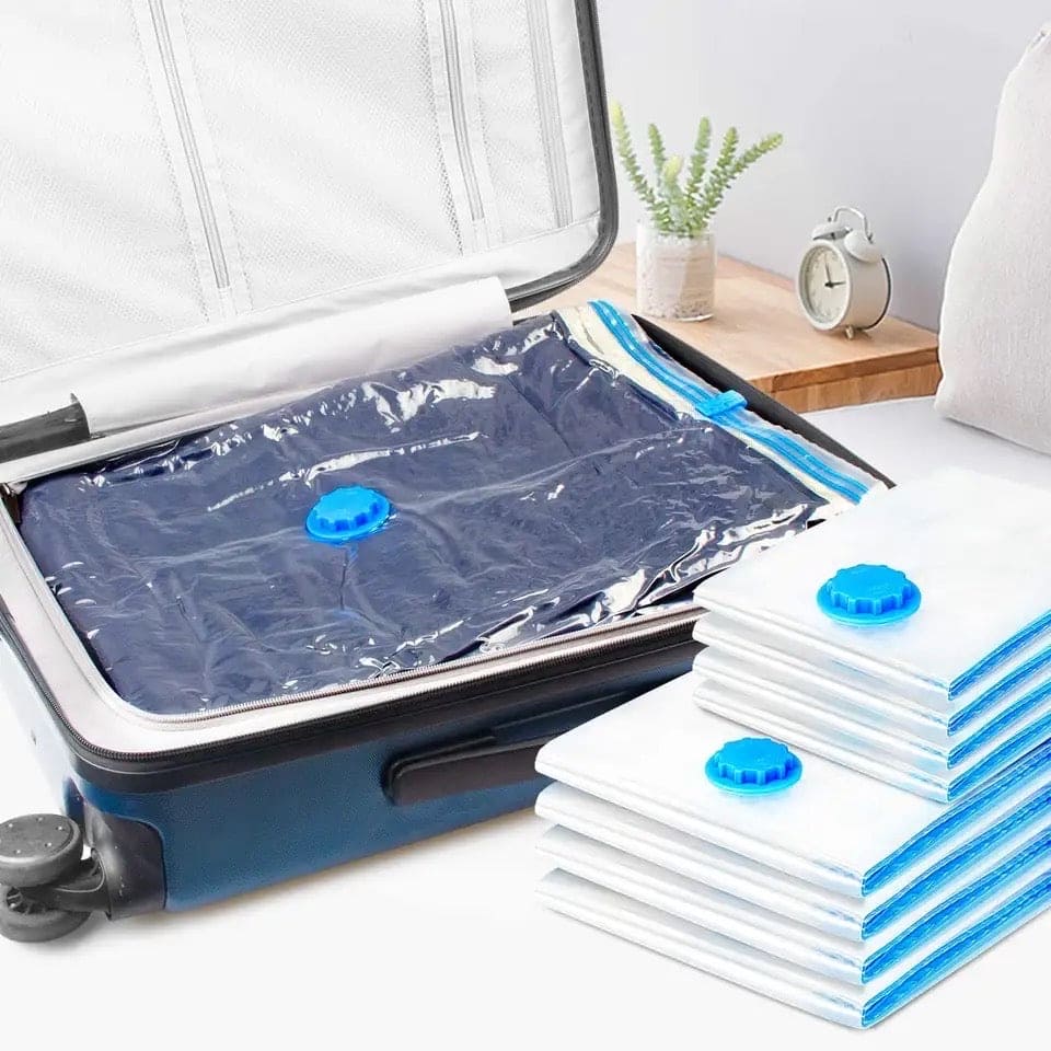 Premium Space Saver Vacuum Storage Bags (Set of 5) with Hand Pump, Double Zip Seal for Clothes, Bedding and Comforters