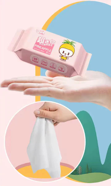 Mini Packs Cleaning Wet Wipes – Total 64 (8 Packets X 8 Sheets) Pocket-Sized Tissue Set