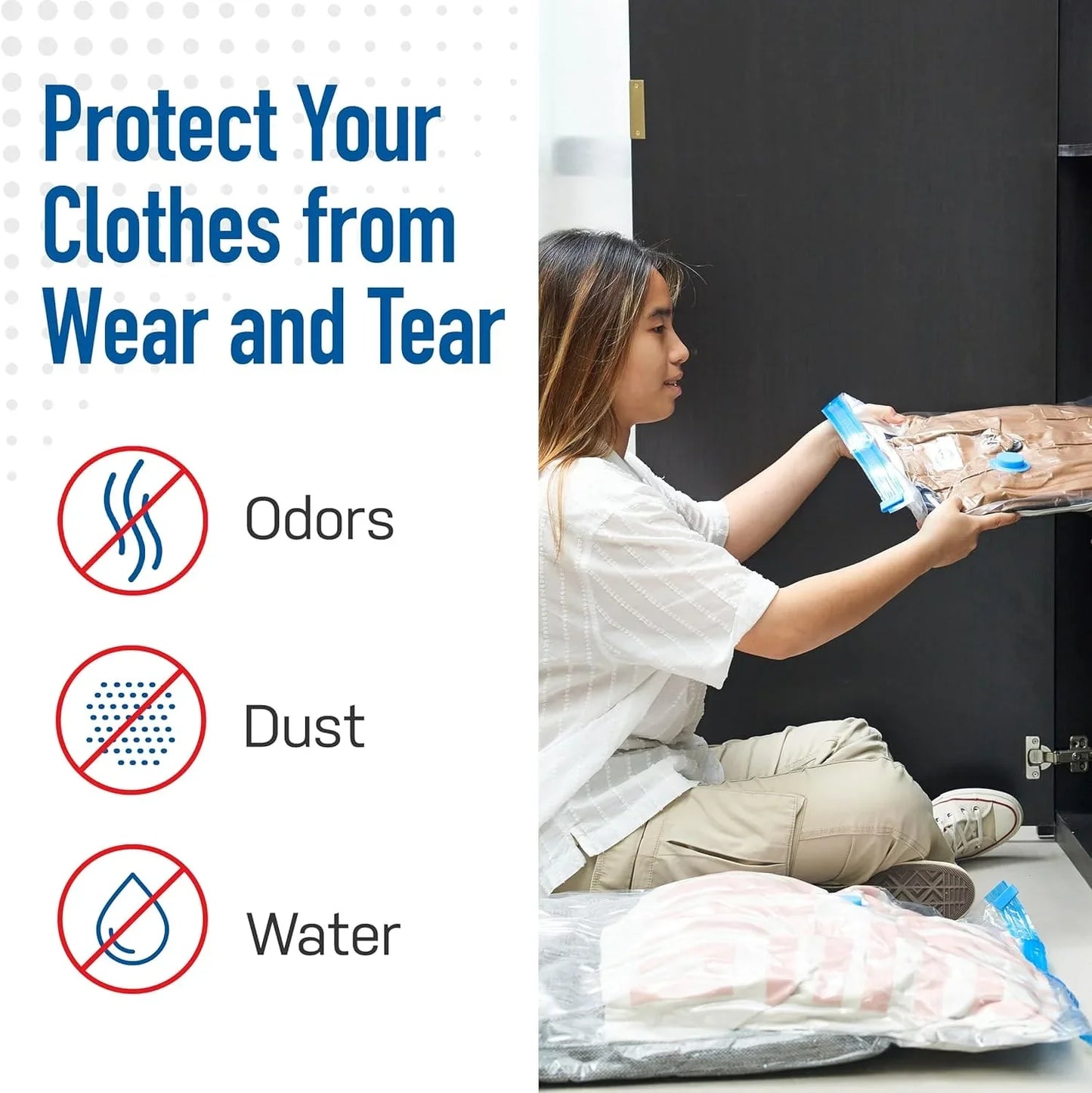 Premium Space Saver Vacuum Storage Bags (Set of 5) with Hand Pump, Double Zip Seal for Clothes, Bedding and Comforters