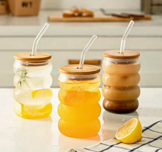 Bubble Shape Coffee Glass with Lid & Straw – Aesthetic Reusable Drinking Cup for Coffee & Beverages | Premium Quality