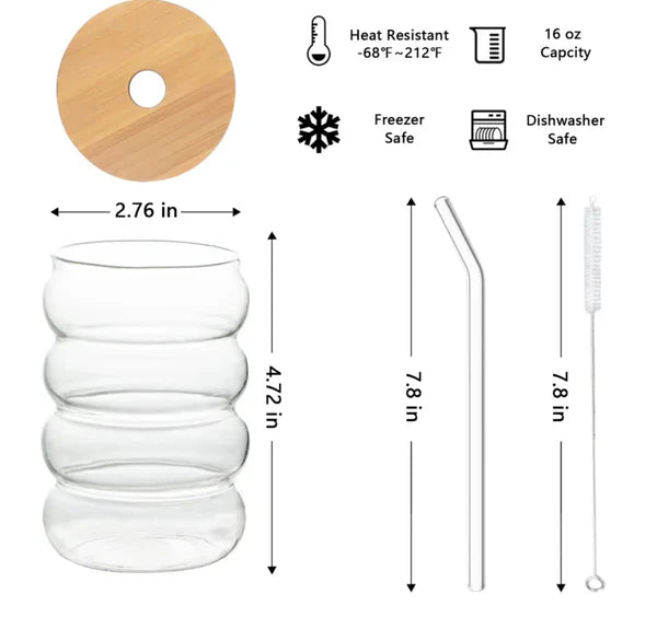 Bubble Shape Coffee Glass with Lid & Straw – Aesthetic Reusable Drinking Cup for Coffee & Beverages | Premium Quality