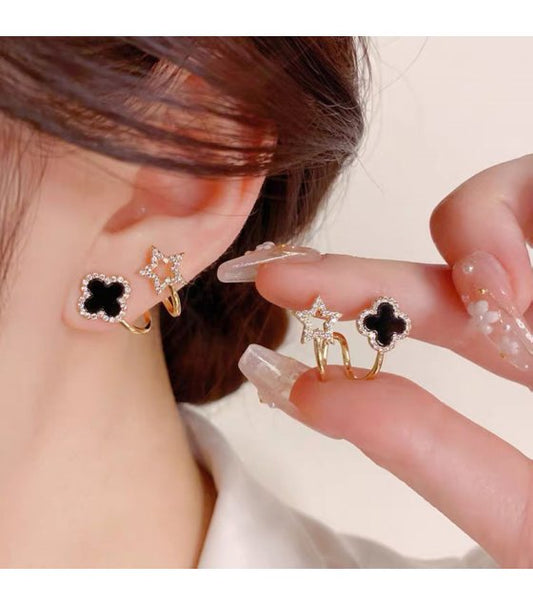 Elegant Star & Clover Earrings Black & White for Women