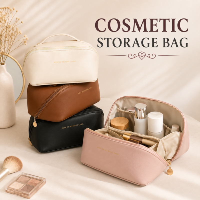 Large Capacity Leather Travel Cosmetic Bag – Stylish & Durable Makeup Organizer
