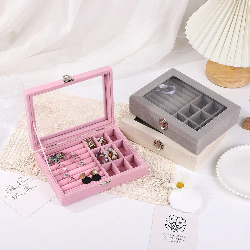 Portable Velvet Jewelry Box – Ring & Earring Display Organizer