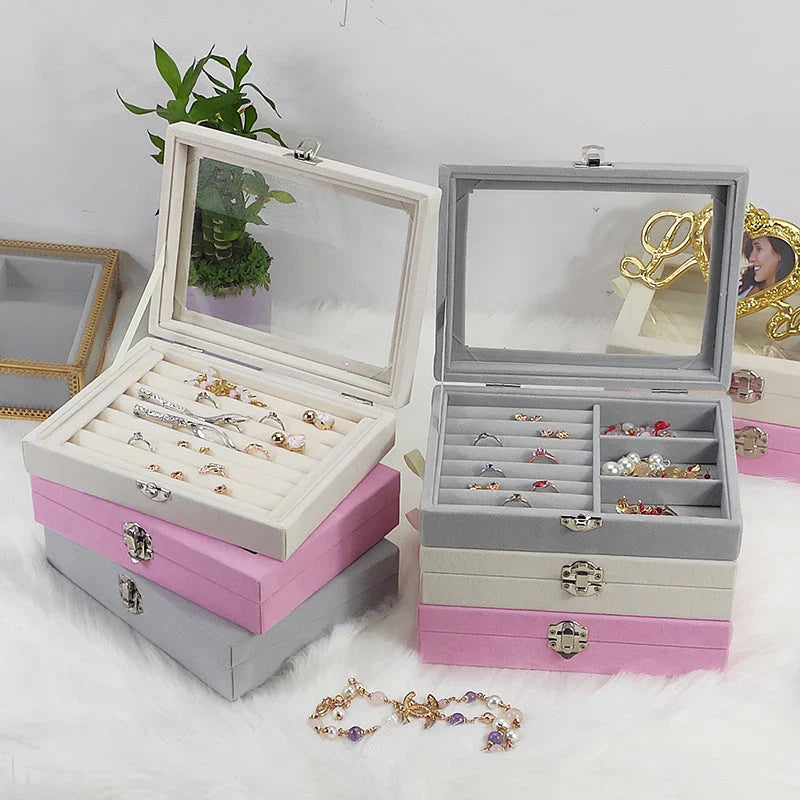 Portable Velvet Jewelry Box – Ring & Earring Display Organizer