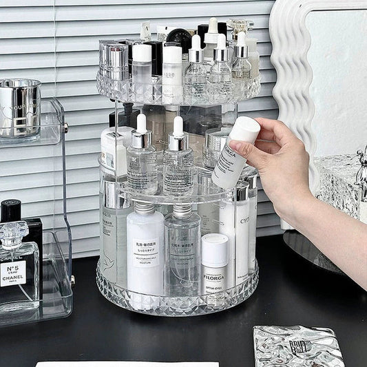 360° Rotating Makeup Organizer – Large Size | Cosmetic Storage Rack for Vanity & Dressing Table