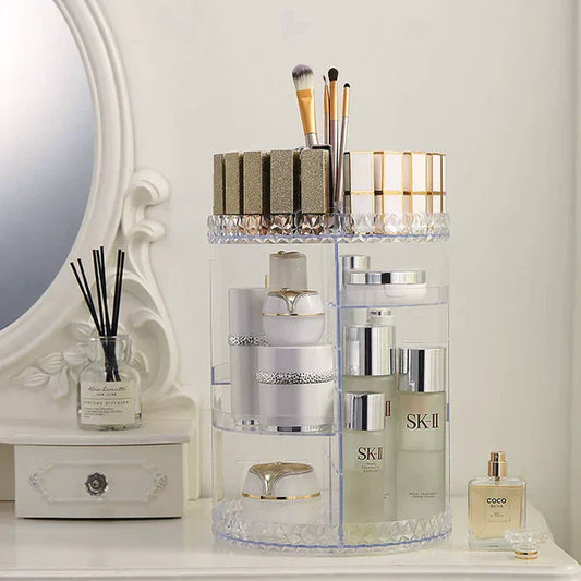 360° Rotating Makeup Organizer – Large Size | Cosmetic Storage Rack for Vanity & Dressing Table