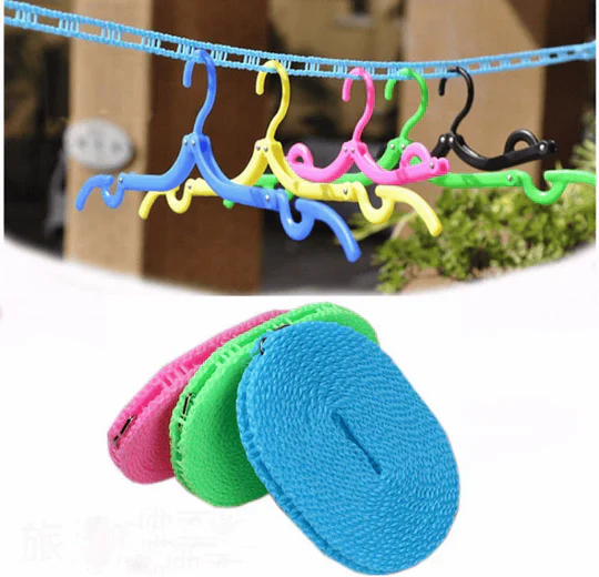 Portable clothes drying rope adjustable for indoor and outdoor use