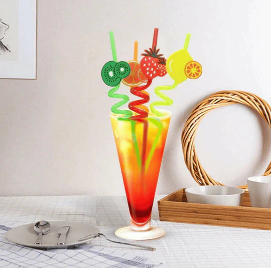 Pack of 4 Fruity Crazy Loop Straws – Fun Flamingo & Silly Drinking Straws for Kids & Parties