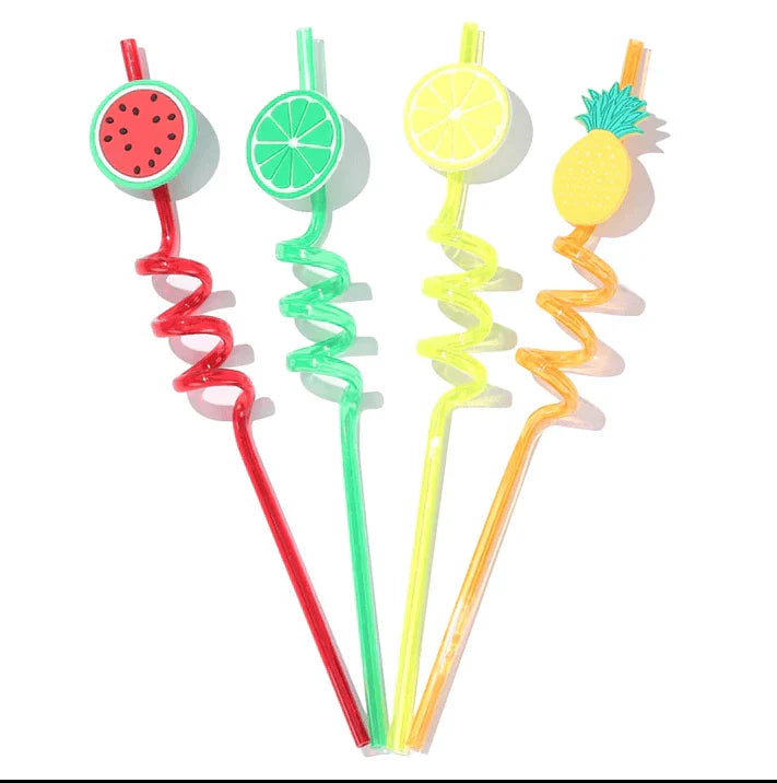Pack of 4 Fruity Crazy Loop Straws – Fun Flamingo & Silly Drinking Straws for Kids & Parties